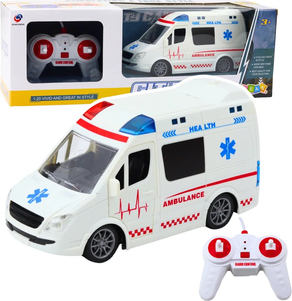 LEAN Toys Sanitka na diaľkové ovládanie RC so svetlami a zvukmi 1:20 biela