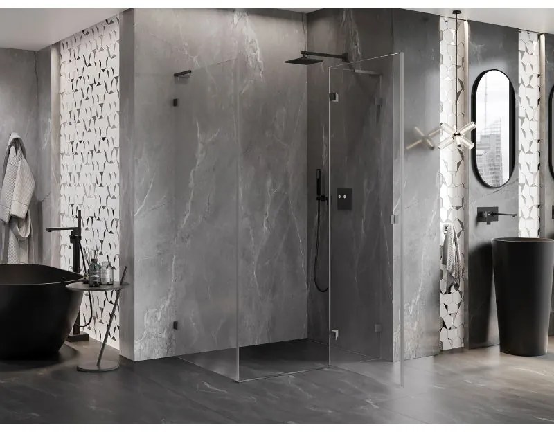 Mexen Lunar L, pravostranný výklopný sprchový kút 75 x 80 cm, 8mm číre sklo, brúsený grafit profil, 834L-075-080-66-00-P