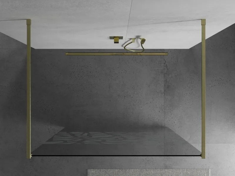 Mexen Kioto, sprchová zástena Walk-In 100 x 200 cm, 8mm číre sklo biely vzor, zlatý matný profil, 800-100-002-55-85