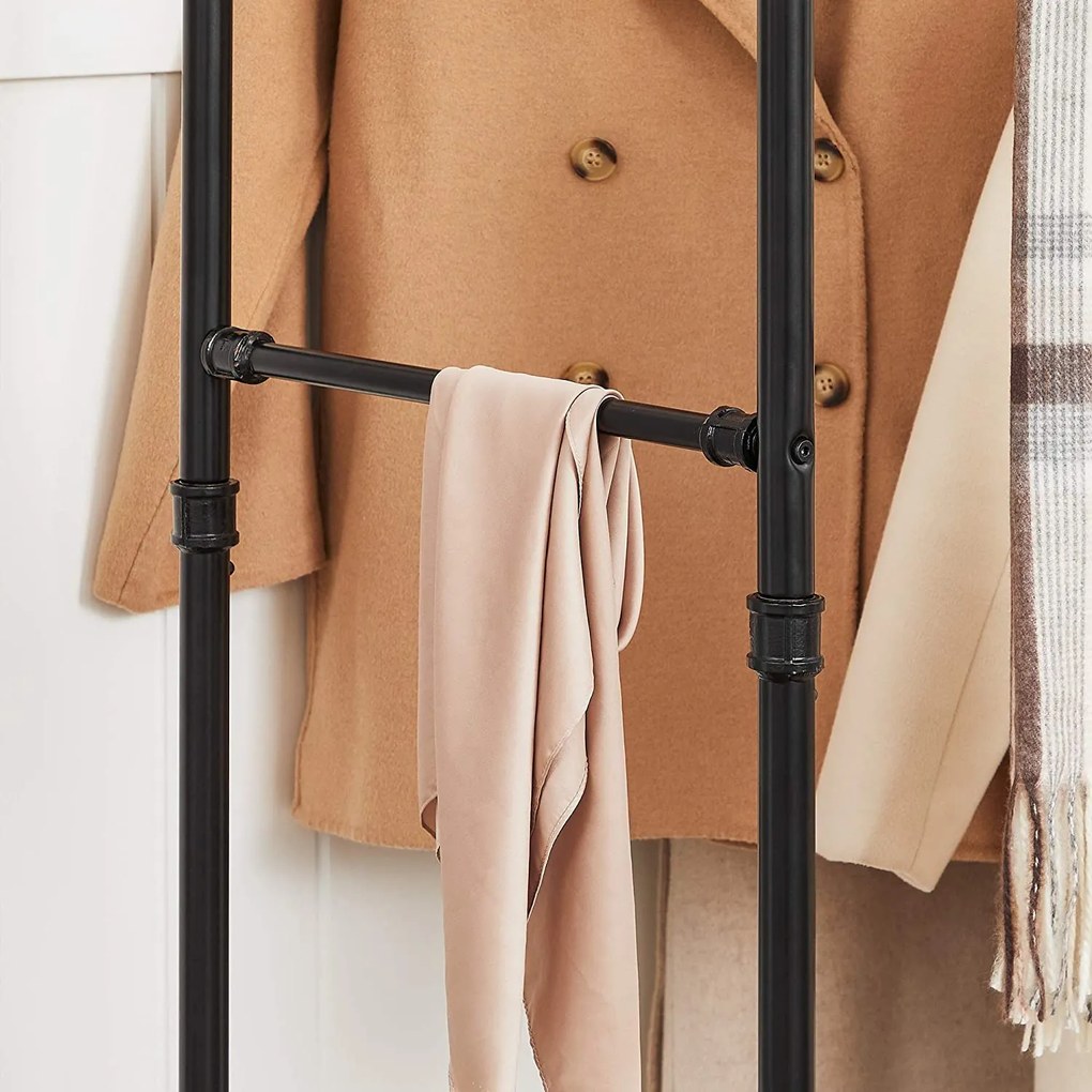 Kovový stojan na oblečenie, s vysokou nosnosťou, 100 x 59 x 146/162 cm, čierny