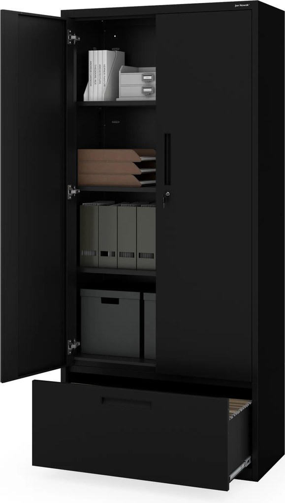 Modulárna kovová multifunkčná skriňa s vysokou zásuvkou čierna MEGAN 1950 x 900 x 400 mm