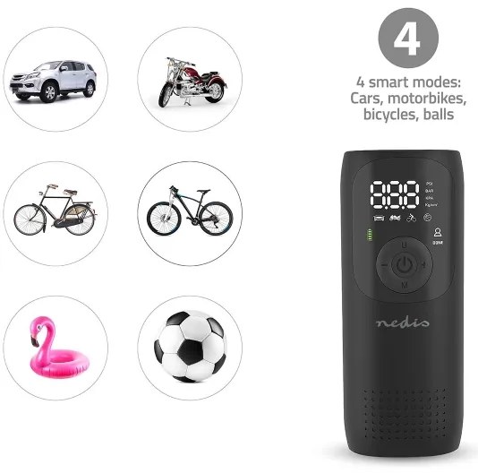 Nedis PAAC10BK - Digitálny vreckový kompresor 4000 mAh 5V