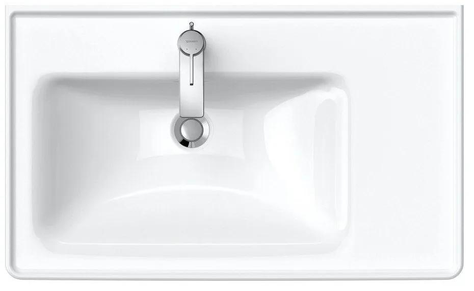 DURAVIT D-Neo asymetrické umývadlo na skrinku s odkladacou plochou vpravo, s otvorom, s prepadom, 800 x 480 mm, biela, s povrchom WonderGliss, 23698000001