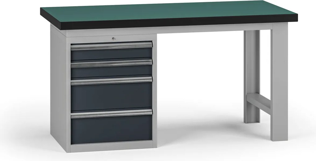 Pracovný stôl do dielne G8, 1500 x 750 x 800 mm, 1x kontejner, 4 zásuvky, grafit