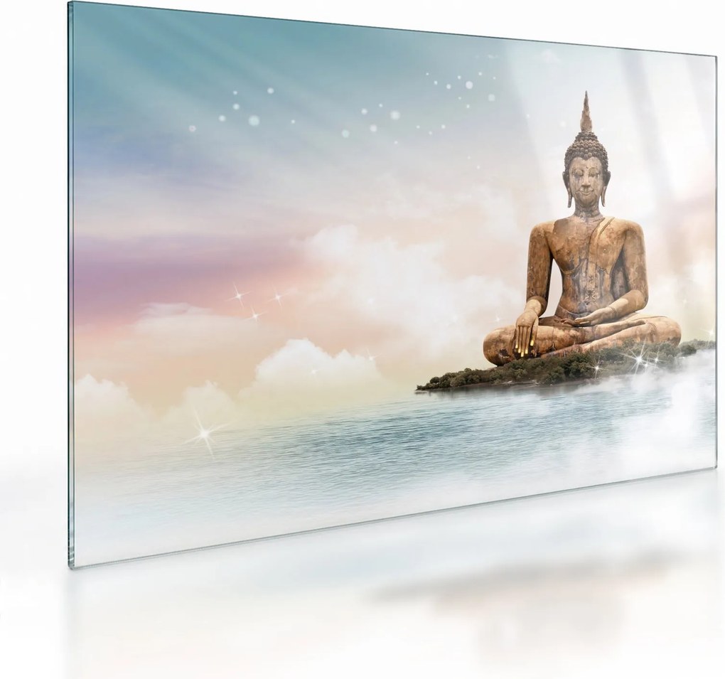 Sklenený obraz - Budha dozerajúci na zemi (70x50 cm)
