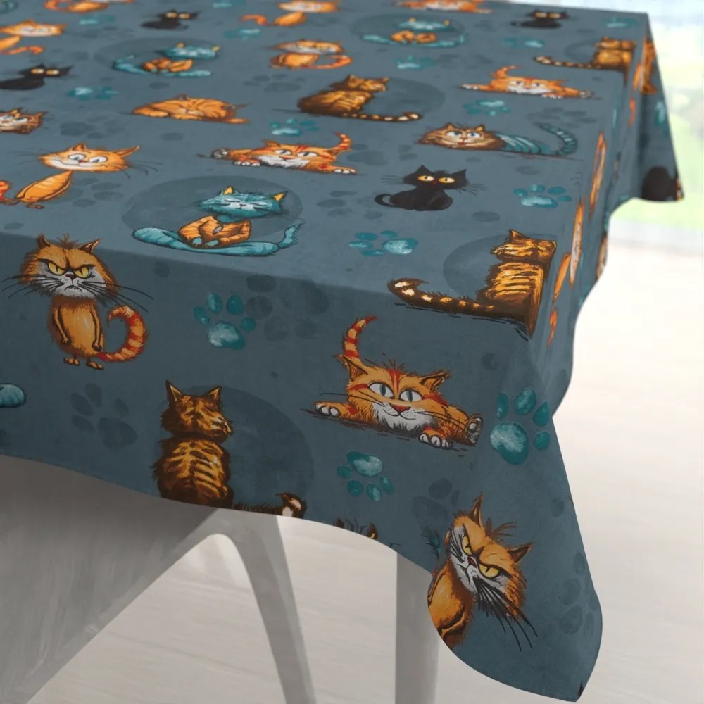 Biante Detský bavlnený štvorcový obrus Sandra SA-705 Mačacia partia na tmavo sivomodrom 60x60 cm