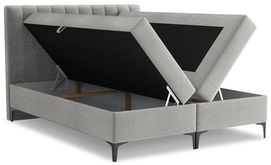 Svetlosivá boxspring posteľ s úložným priestorom 180x200 cm Puhala – Makamii