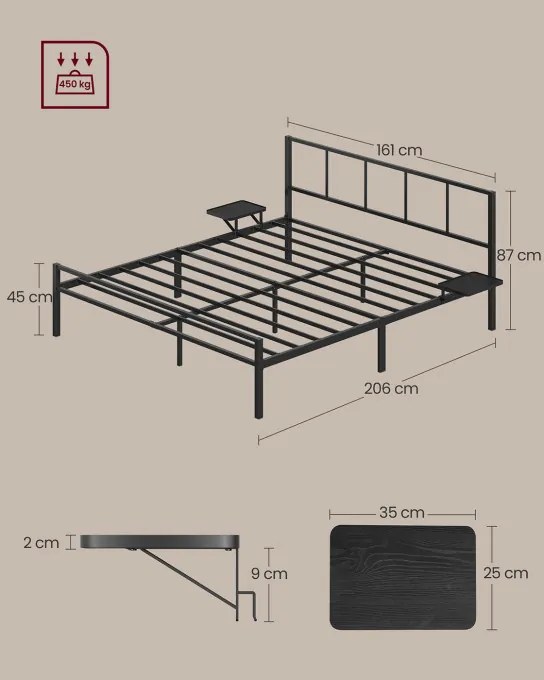 Kovová manželská posteľ 160 cm RMB195B01