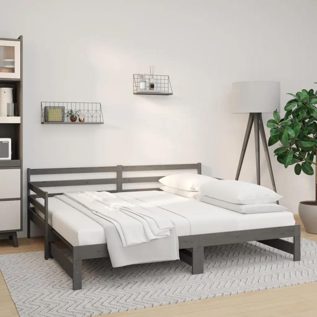 Rozkladacia denná posteľ sivá 2x(80x200) cm borovicový masív