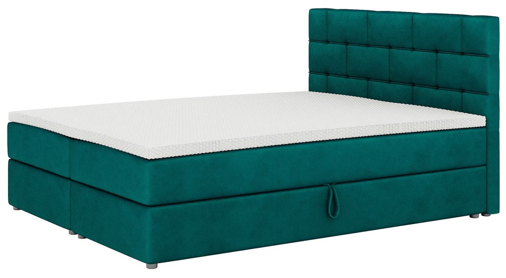 Manželská posteľ Boxspring 140x200 cm Waller (tmavozelená) (s roštom a matracom). Vlastná spoľahlivá doprava až k Vám domov. 1007720