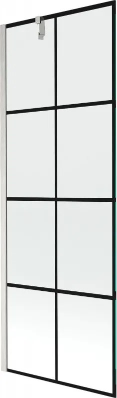 Mexen Next, 1-krídlová vaňová zástena 70 x 150 cm, 6mm číre sklo - čierny vzor, oceľová, 895-070-000-00-77-97