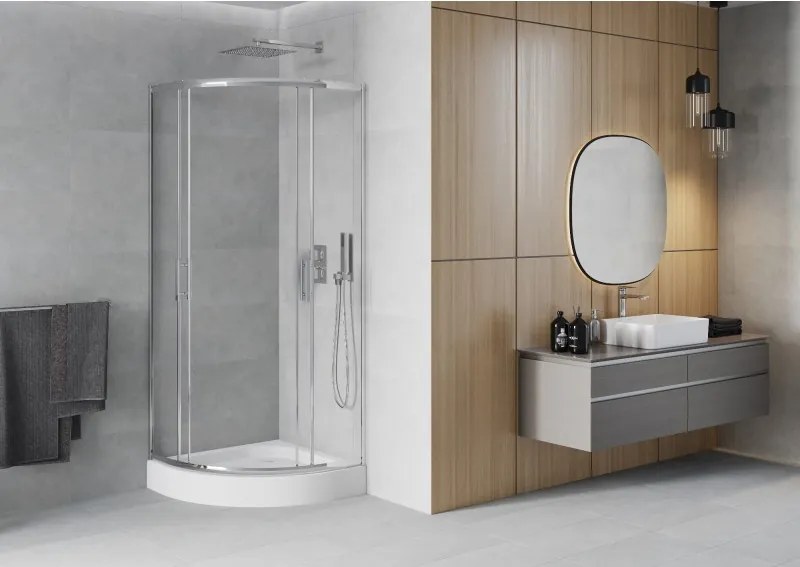 Mexen Rio sprchový kút polkruhový 80 x 80 cm, transparentný, chróm + vanička, biela - 863-080-080-01-00-4710