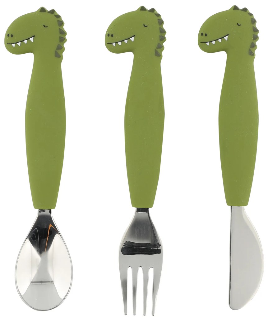 Detský silikónový príbor súprava 3 ks Mr. Dino