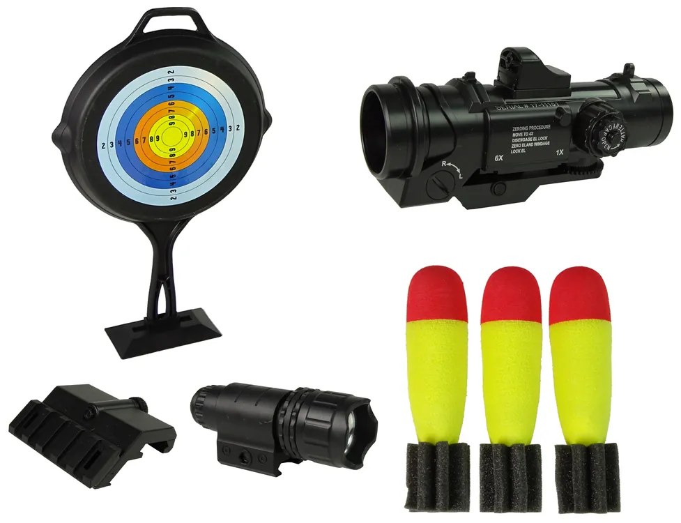 LEAN TOYS Puškový granátomet s baterkou, rakety - čierna