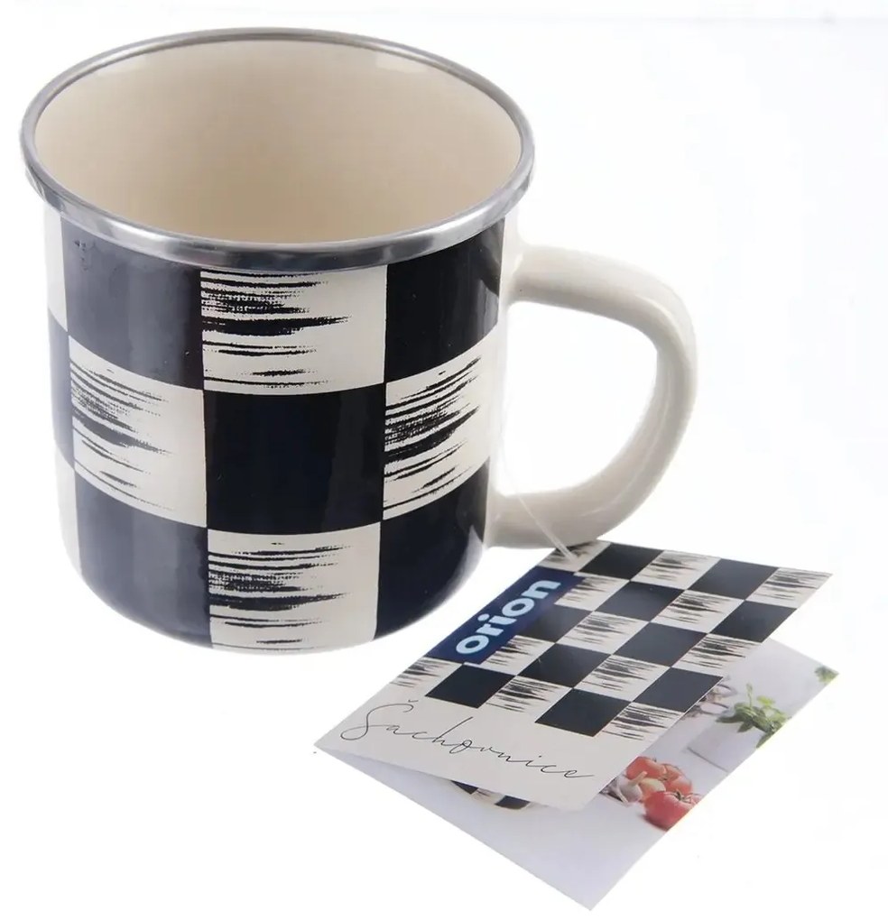 Hrnček smalt ŠACHOVNICA Lem 0,41 l, pr. 8,8 cm