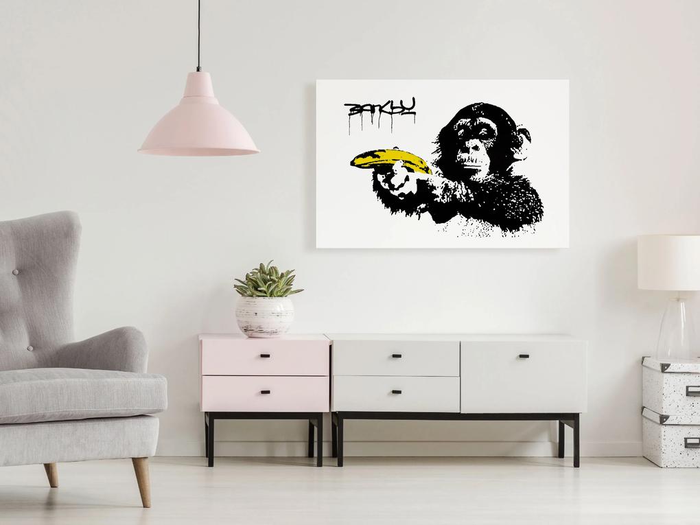Artgeist Obraz - Banksy: Monkey with Banana (1 Part) Wide Veľkosť: 30x20, Verzia: Premium Print