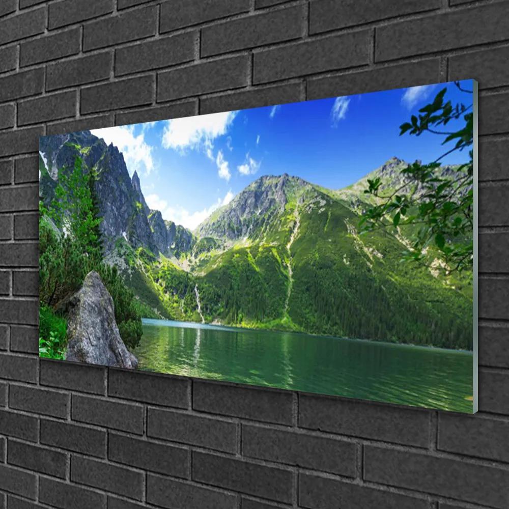 Skleneny obraz Hora jazero príroda 140x70 cm