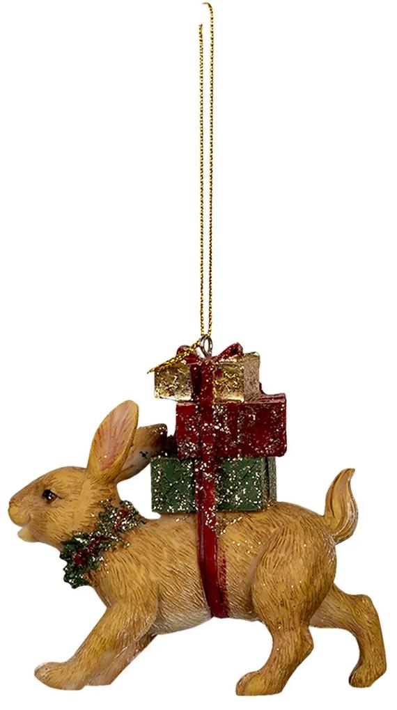 Závesná vianočné dekorácie zajaca s darčekmi - 9 * 3 * 9 cm