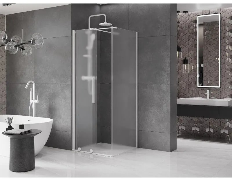 Mexen Velar, sprchový kút s posuvnými dverami 100 x 100 cm, 8mm sklo námraza, biela matná, 871-100-100-31-20