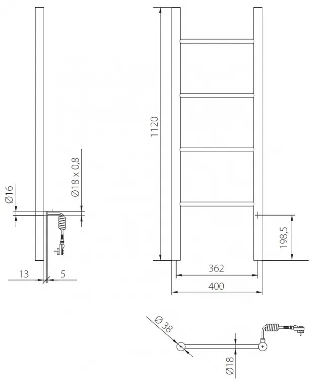 elektrický sušiak PRIMAVERA, 500x1600 mm, C31 čierna matná RADPRI501631 - INSTAL-PROJEKT