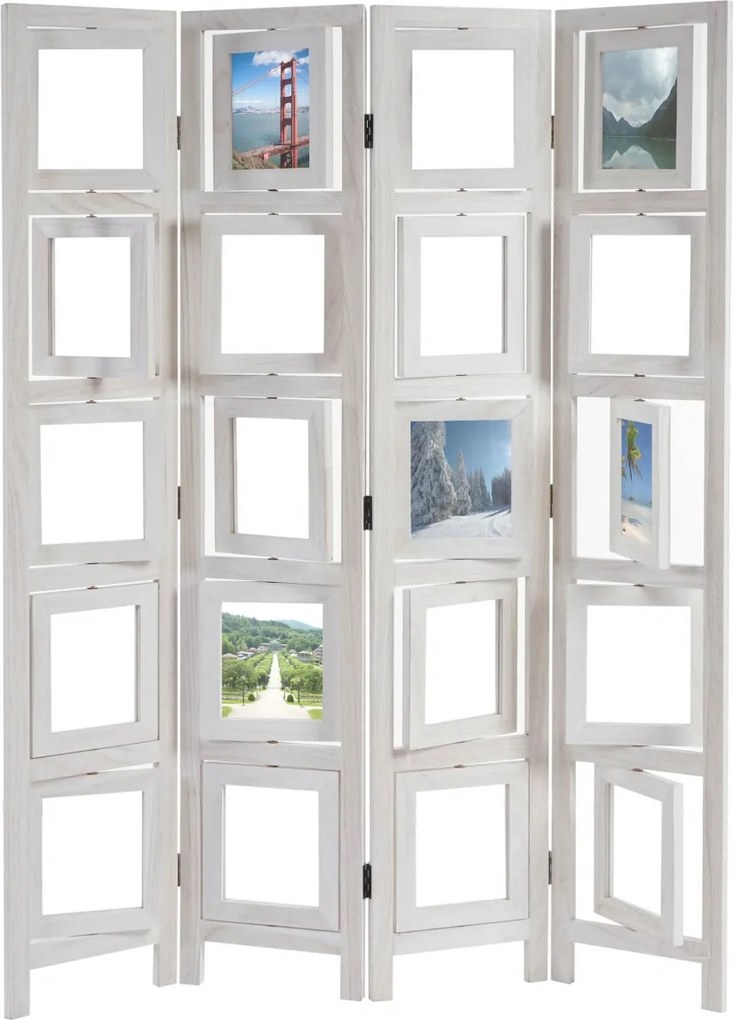 Paraván Shabby s fotorámikmi - 161 x 125 cm - Biela