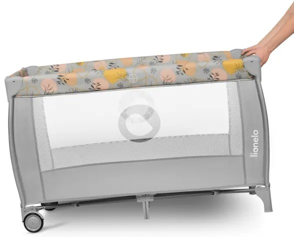 Lionelo - Cestovná postieľka STEFI PLUS ružovo-žltá