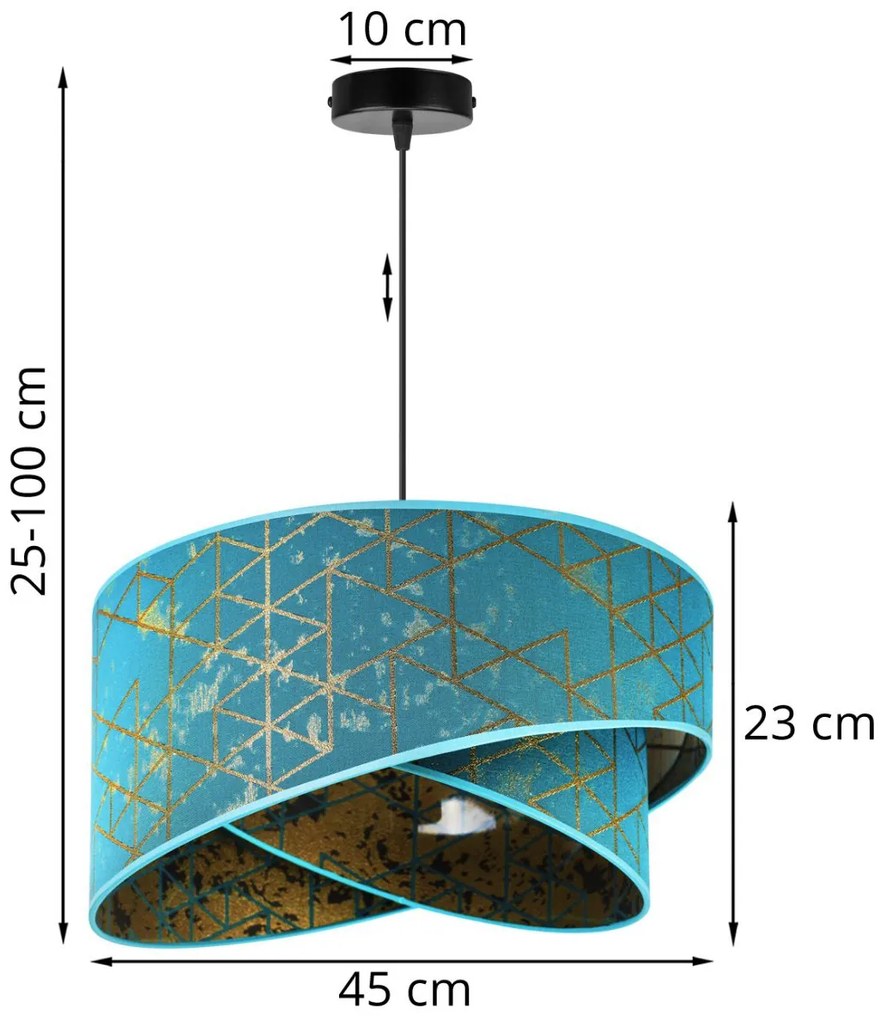 Závesné svietidlo Werona 4, 1x modré textilné tienidlo so vzorom, g