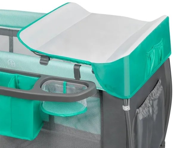 Lionelo - Cestovná postieľka SVEN PLUS šedá/tyrkysová