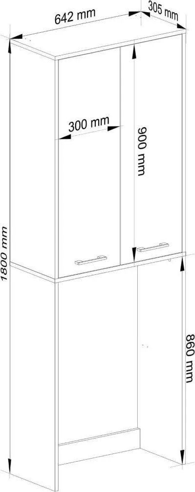 Kúpeľňová skrinka nad práčku Fin 180 cm 2D lesklá biela