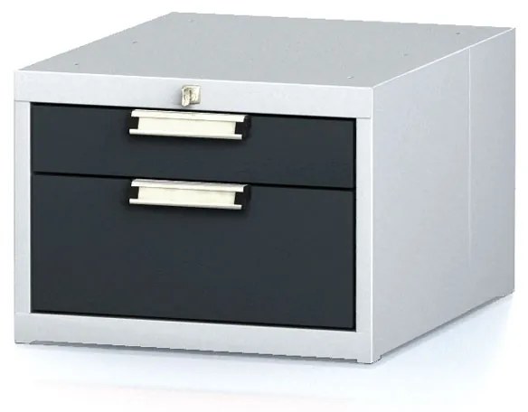 Závesný dielenský box na náradie k pracovným stolom MECHANIC, 2 zásuvky, 480 x 600 x 351 mm, antracitové dvere