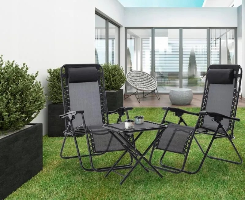 GARDEN LINE Súprava 2 záhradných stoličiek so stolom "Combo Set" v čiernej farbe LEZ7550