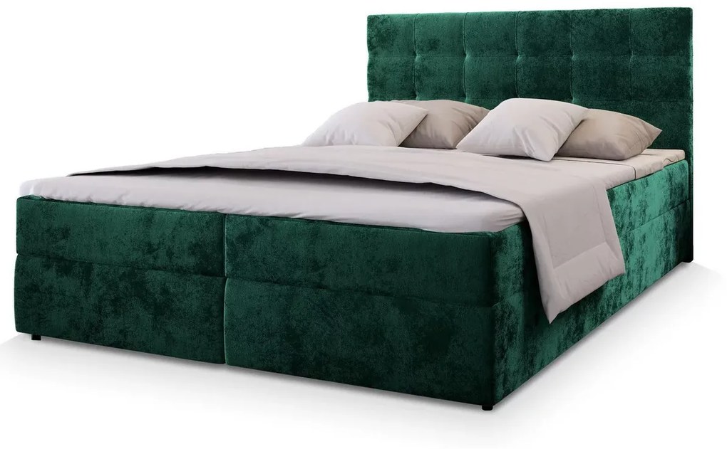 Čalúnená posteľ boxspring GLORIEN VELVET 140x200 cm tmavozelená Matrac: Matrace Bonell pružinová