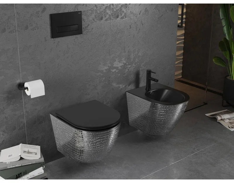 Mexen Lena, závesný bidet 480x370x325 mm, čierna matná - strieborná, 35224872