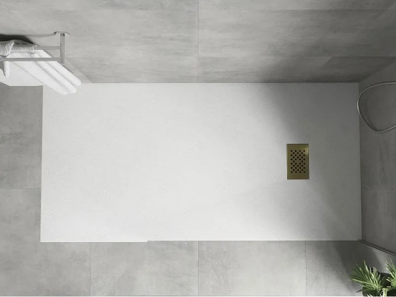 Mexen Hugo, obdĺžniková sprchová vanička SMC 180 x 90 cm, biela, zlatá krytka, 42109018-G