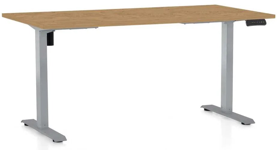 Výškovo nastaviteľný stôl OfficeTech B, 160 x 80 cm, sivá podnož, dub kamenný
