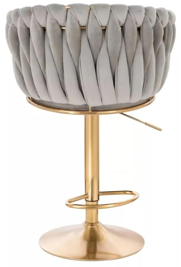 LuxuryForm DESIGN Barová stolička NORDEN VELUR na zlatom tanieri - svetlo šedá
