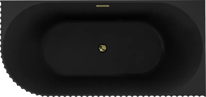 Mexen Gia, voľne stojaca rohová vaňa, drážkovaná, pravá, 150 x 75 cm, čierna matná, zlatý lesklý prepad, 52701507571P-50
