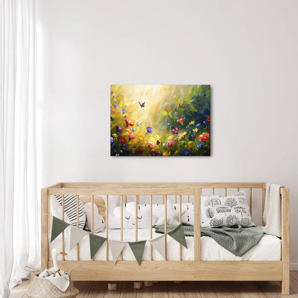 Obraz - Jarná kvetinová lúka, maľba (70x50 cm)