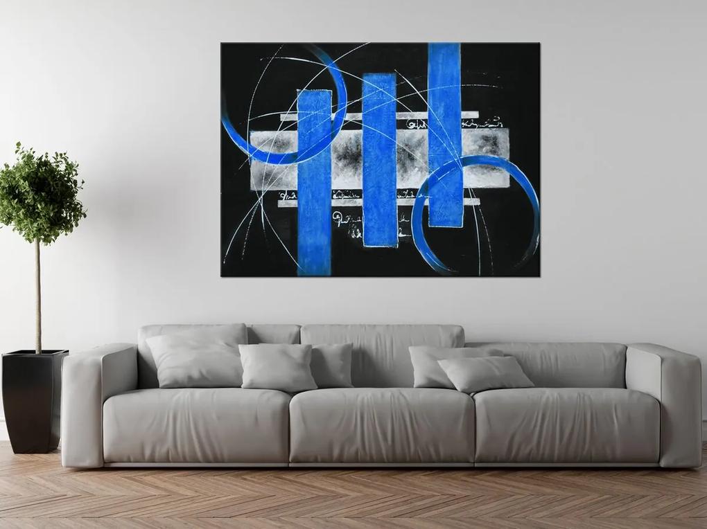 Gario Ručne maľovaný obraz Modré línie Rozmery: 120 x 80 cm