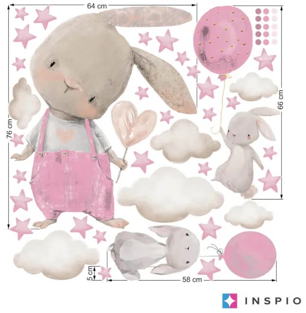 Nálepka na stenu pre dievča - Zajačiky s balónmi