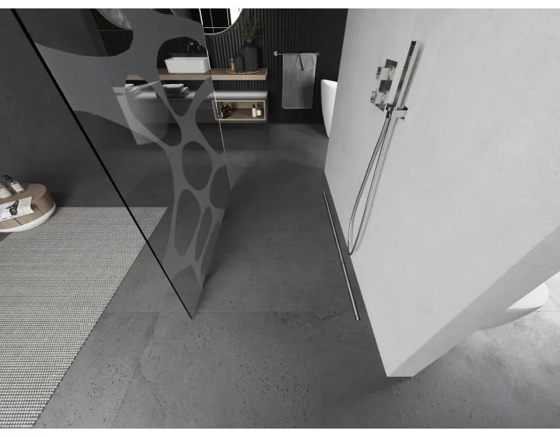 Mexen Kioto, sprchová zástena Walk-In 140 x 200 cm, 8mm číre sklo biely vzor, brúsená oceľ profil, 800-140-002-97-97