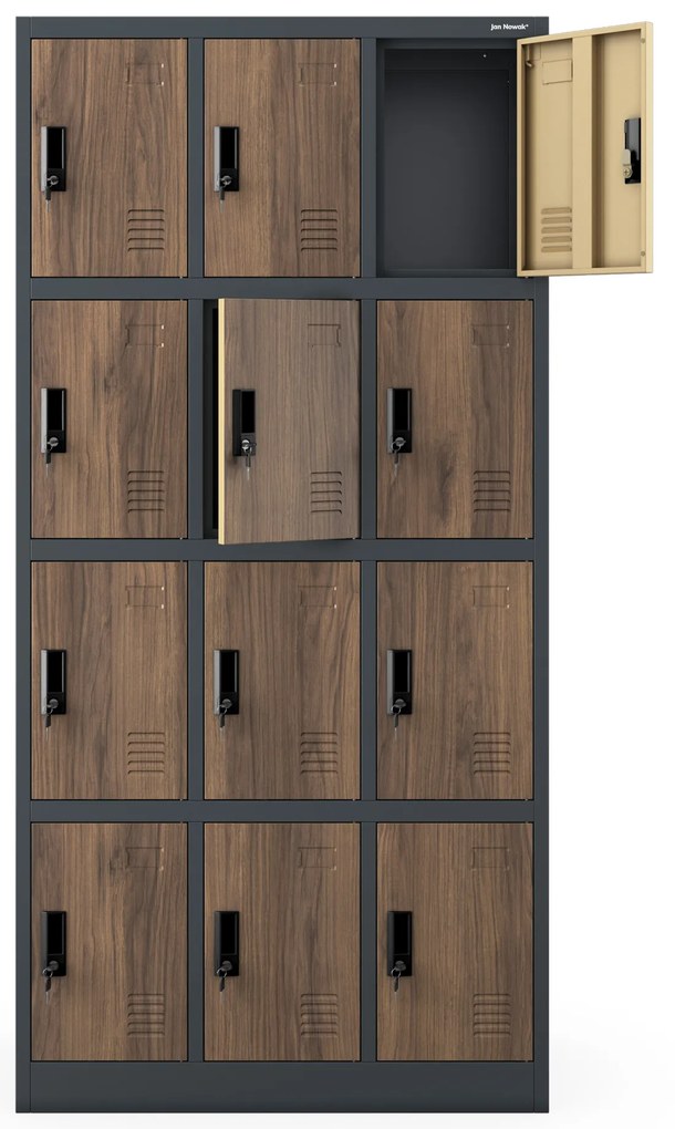 Šatňová skrinka s 12 priehradkami, antracitová/orechová, 900x1850x400 mm: MARCIN Eco Design