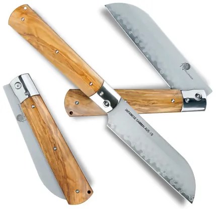 zavírací nůž Santoku Olive Guillotine AUS-10 Sanmai