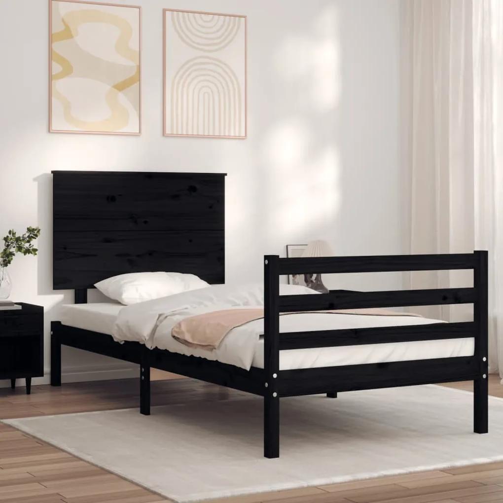 Rám postele s čelom čierny 100x200 cm masívne drevo 3195215