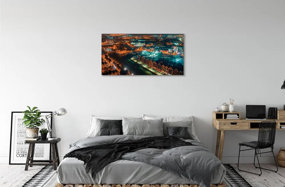 Obraz na plátne Gdańsk River nočné panorama 125x50 cm