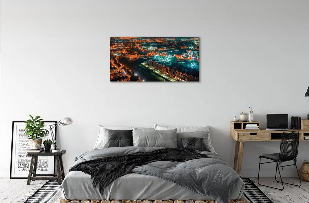 Obraz na plátne Gdańsk River nočné panorama 140x70 cm