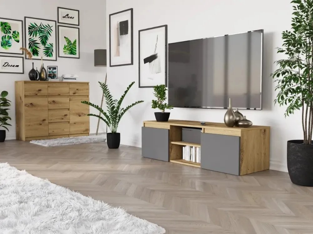 Moderný bezúchytkový TV stolík MODERN 120 cm - rôzne farebné prevedenia antracit mix artisan
