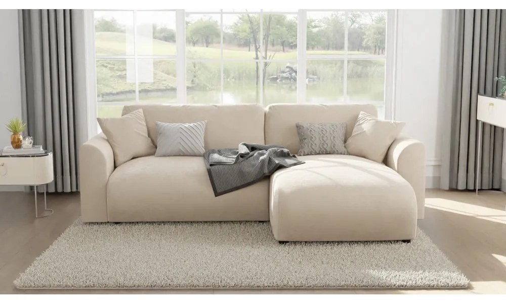 Béžová zamatová rohová pohovka (variabilná) Lorine – Ropez