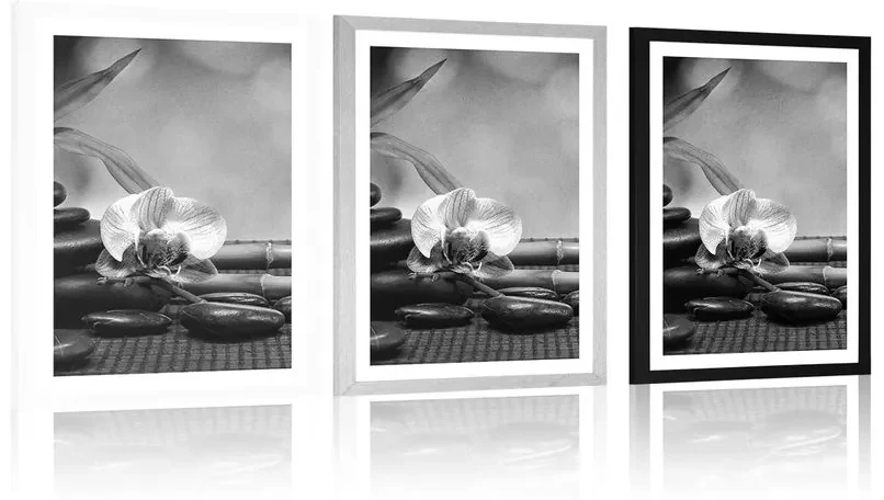 Plagát s paspartou Feng Shui zátišie v čiernobielom prevedení - 40x60 white