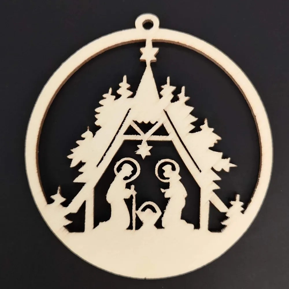 AMADEA Drevená ozdoba gule s betlehemom 7 cm